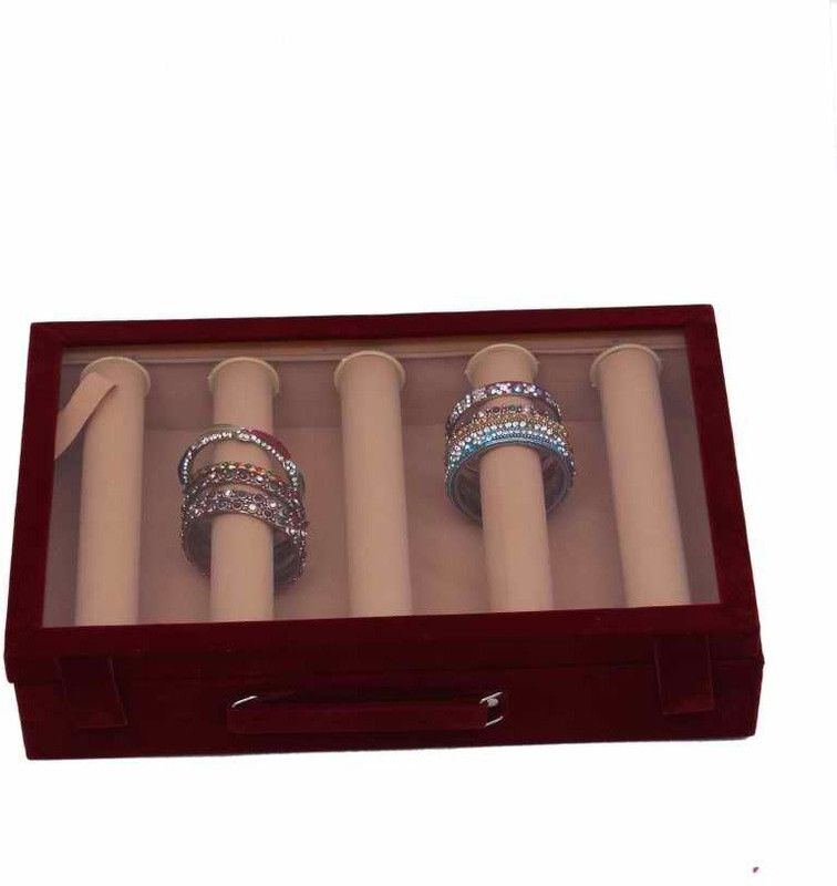 KUBER INDUSTRIES 5 Rods Transparent Bangle Organizer Velvet Coated Storage Make Up Vanity Box  (Maroon)