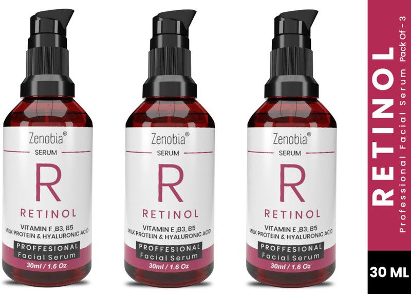 ZENOBIA RETINOL SERUM with hyaluronic Acid, Milk Protein, Vitamin B3 , B5 & E for Anti Aging, Fine Lines and Wrinkles (Paraben, Fragrance & Synthetic oil Free) (Pack Of 3)  (90 ml)