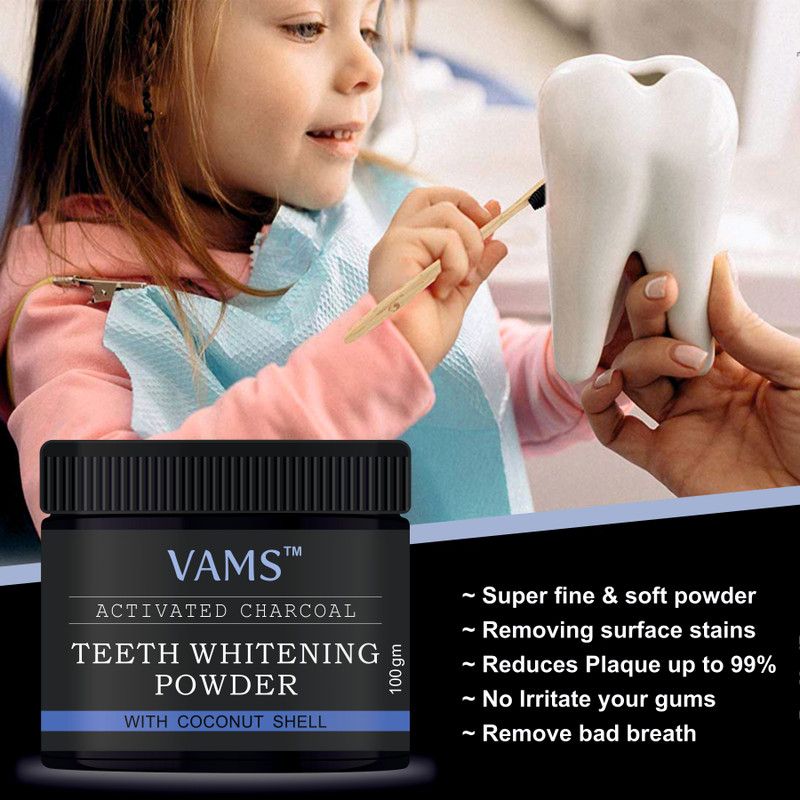 VAMS Natural Teeth Whitening Charcoal Powder - 100gm  (100 g)
