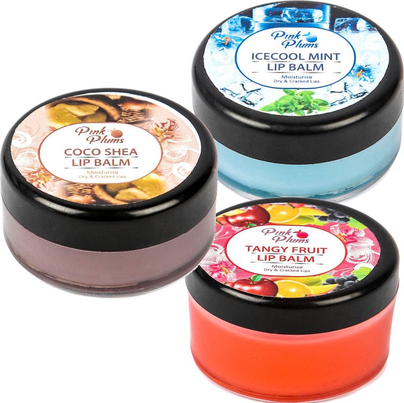 PINK PLUMS 30 ML Lip Balm For Non-Tinted For Cracked & Chapped Lips, Ultra Moisturization CocoShea+IceCoolMint+TangyFruit  (Pack of: 3, 30 g)