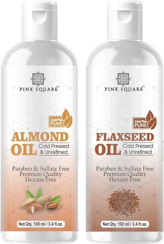 Pink Square Premium Almond & Flaxseed Herbal Hair Oil ( Non-Sticky) - For Strong and Shiny Hair Combo Pack of 2 Bottle of 100ml (200ml) Hair Oil  (200 ml)