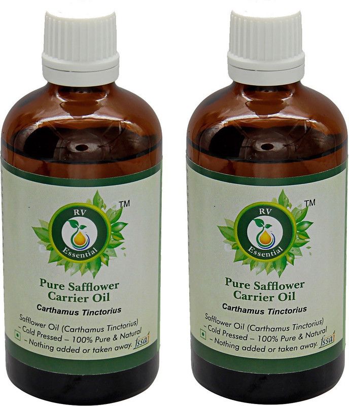 R V Essential Pure Safflower Carrier Oil (100ml+100ml) Pack of Two- Carthamus Tinctorius  (200 ml)