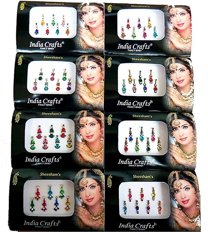 QUBIX Woman Best Bindi Combo Pack 8 flaps long stone multi colors face Multicolor Bindis  (stone)