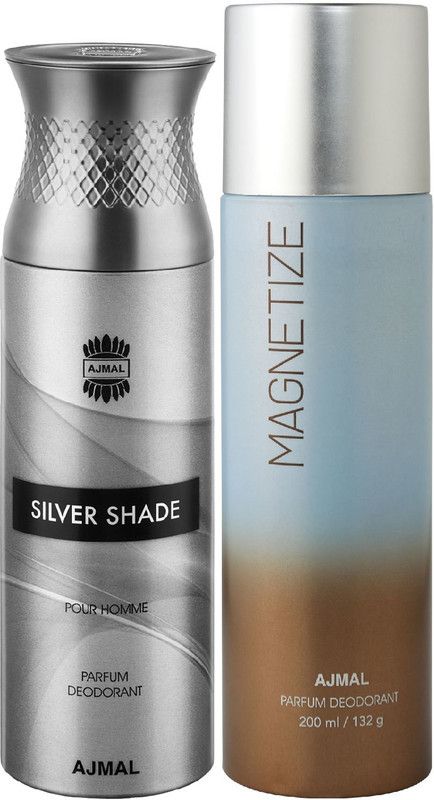 Ajmal Silver Shade for Men and Magnetize for Men & Women High Quality Deodorants each 200ML Combo pack of 2 (Total 400ML) 2 Parfum Testers Perfume Body Spray - For Men & Women  (400 ml, Pack of 2)