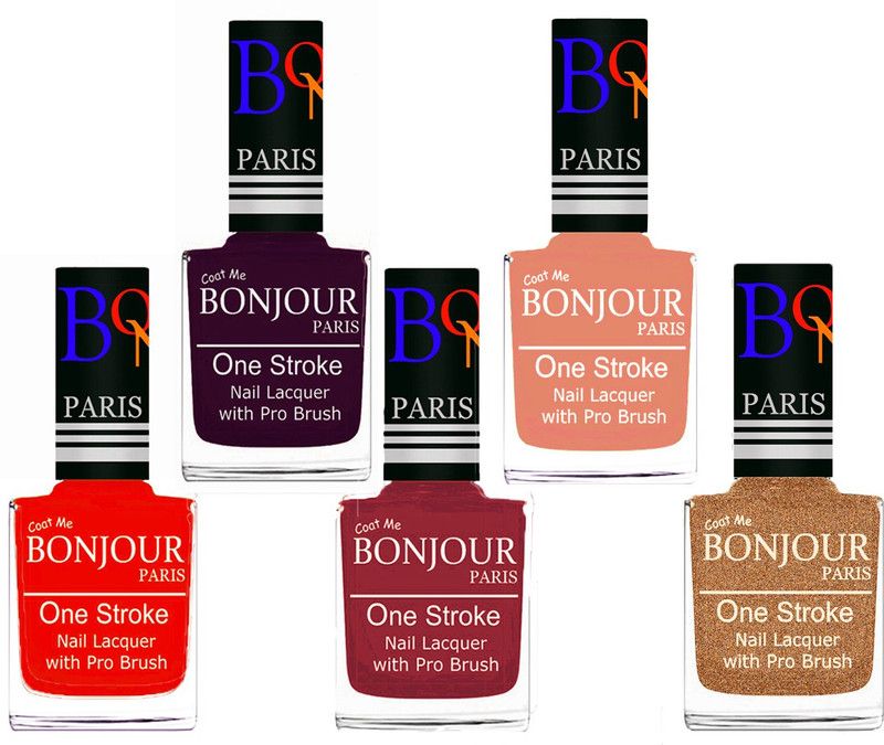 BONJOUR PARIS Stylish Nail Polish Set of 5 Pcs 01-02-03-23-39 Orange-Plum-Maroon-Peach-Coper  (Pack of 5)