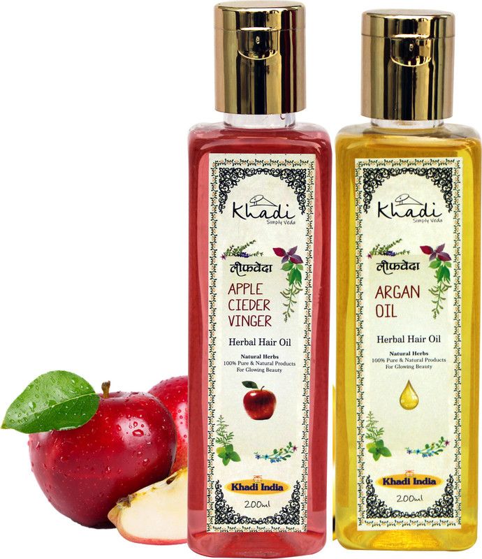 Leafveda Khadi Herbal Apple Cieder Vinger and Argan Hair Oil Pack Of 2 Hair Oil  (400 ml)