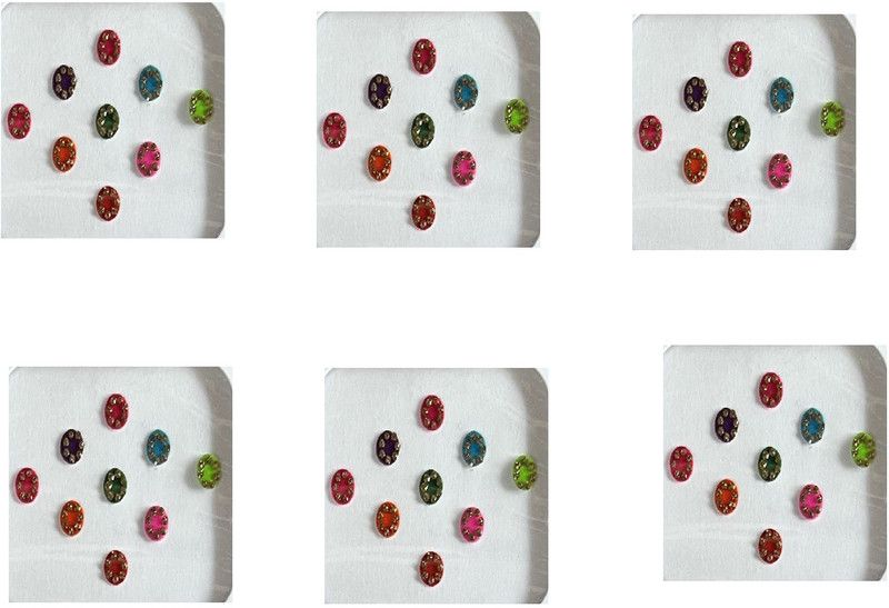 ONLINE JUNCTION OJ Multi Color Golden Stone 7 Pack of 6 Bindi Foreheaad Multicolor Bindis  (Bindi)