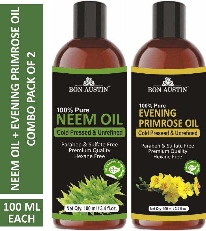 Bon Austin 100% Pure & Natural Neem Oil & Evening Primrose Oil Combo pack of 2 bottles of 100 ml(200 ml) Hair Oil  (200 ml)