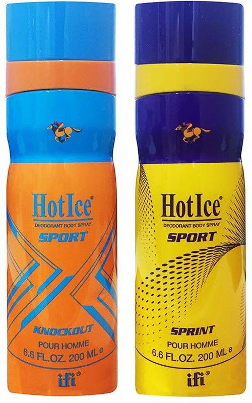 HOT ICE Sport Men Deodorant Knock Out and Sprint Combo of 2 Deodorant (400 ML) (200 ML Deo IN each) Deodorant Spray - For Men  (400 ml, Pack of 2)