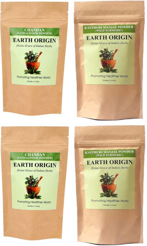 Earth Origin Sandal Wood Powder (Chandan) and Wild Turmeric (Kasthuri Manjal) 200 gms each (400 gms)  (400 g)