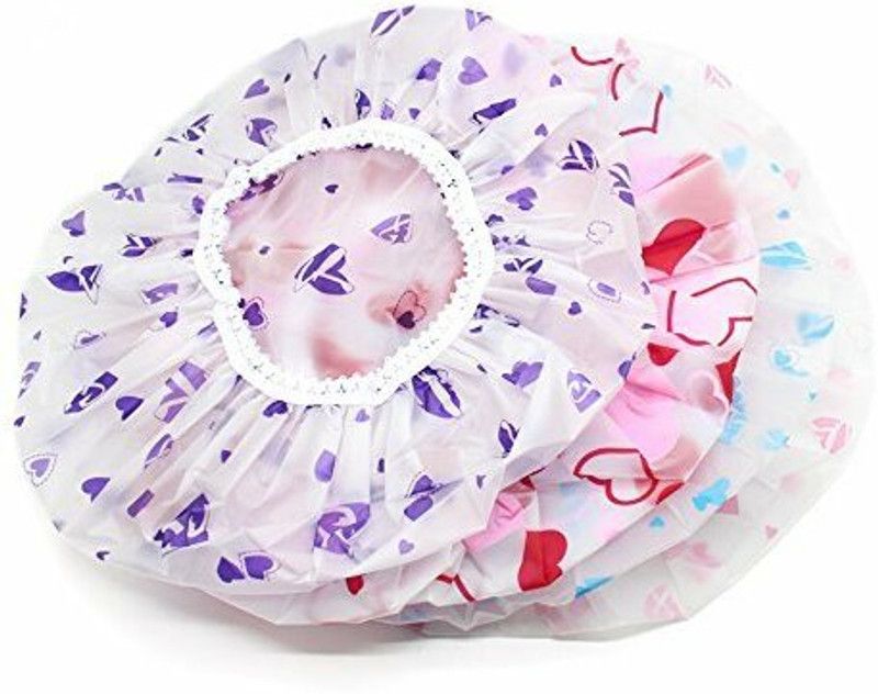 NEWSPARSH Reusable Shower Cap with Elastic Band for Home Use set pack of 3