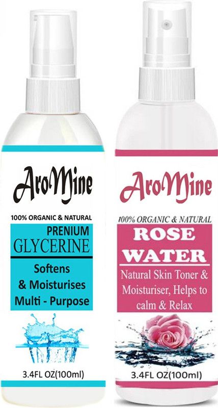 AroMine Organic Rose Water and Glycerin- - For Toner, Cleanser, Nourishing & Refreshing Purposes(100 ml)-Pack of-2-Bottle- (200 ml) (combo) (200 ml)  (200 ml)