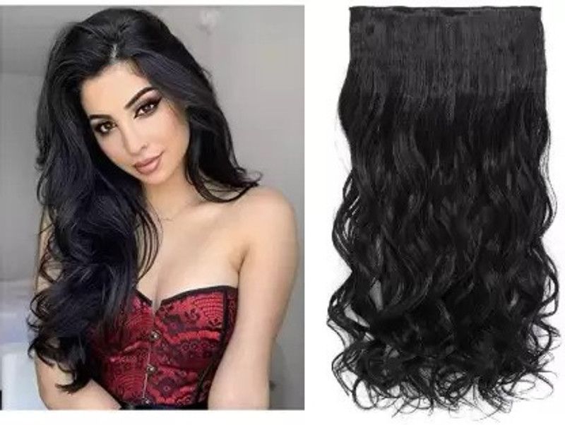 D-DIVINE Curly / Wavy Extensions in High Temperature 24 inch 5 Clips For Women And Girls Hair Extension