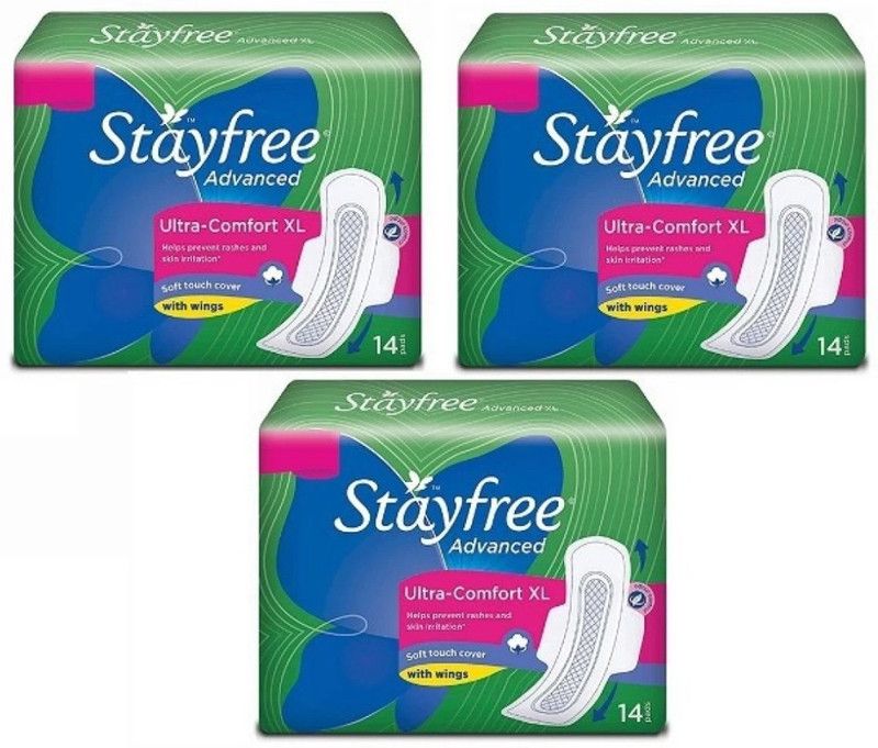 STAYFREE Advanced Ultra Comfort Sanitary Napkins with Wings XL - 14+14+14 Pieces Sanitary Pad  (Pack of 3)
