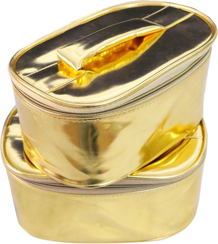 Fancy Walas Presents Set of 2 Pcs Makeup Bindi Bangle Socks Hanky Storage Vanity Box High Qulity Set of-2pc Multipurpose Jewellery Storage Cosmetic Box Makeup Kit Makeup, Jewellery Etc. Vanity Box Makeup and Jewellery Vanity Box  (Gold)