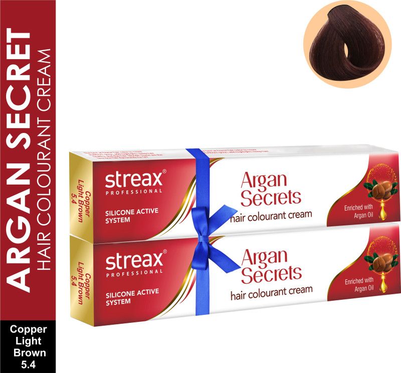 Streax Argan Secrets Hair Colourant Cream No.5.4 , Copper Light Brown