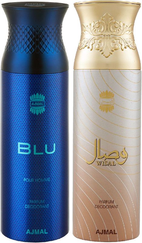 Ajmal Blu Homme & Wisal Deodorant Spray + 2 Testers Deodorant Spray - For Men & Women  (200 ml, Pack of 2)