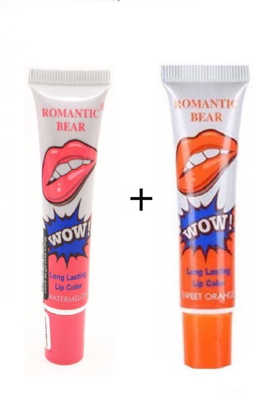 ROMANTIC BEAR 2PCS Waterproof Lipstick -WATERMELON &ORANGE  (15 g, WATERMELON, SWEET ORANGE)