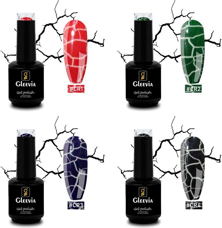 Gleevia Original UV/LED Crackle Gel Nail Polish for Professionals (Pack of 4) 15ml/each Shade Code - CR1,CR2,CR3 & CR4  (Pack of 4)