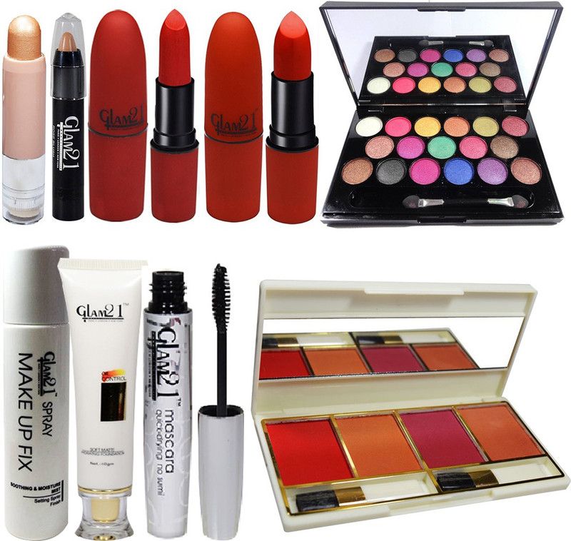 Glam21 Oil Control Foundation, Makeup Fixer & Eyeshadow, Blusher With Beauty Product  (Pack of 9)