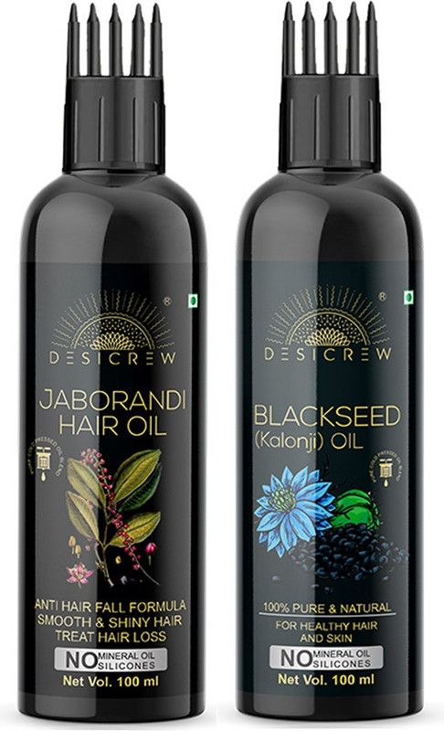 Desi Crew 100 % Pure Jaborandi & Blackseed oil - WITH COMB APPLICATOR - Cold Pressed - For Skin , Body & Hair Care Combo Of 2 Bottle 200 ml Hair Oil  (200 ml)