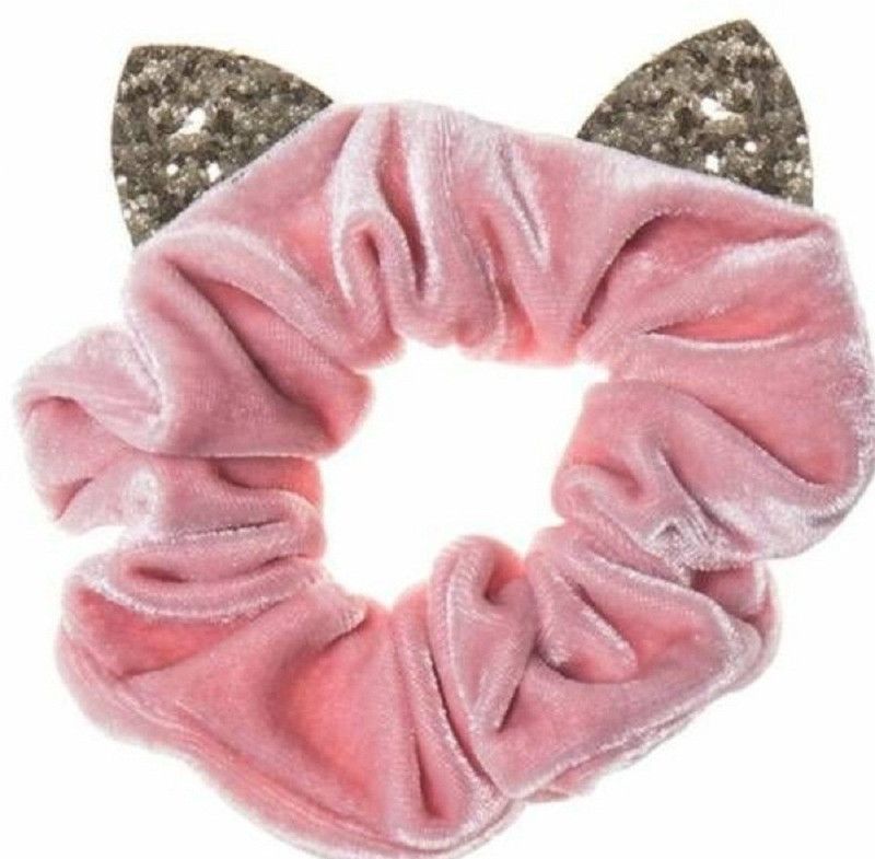 IBDA Twin Ear (LIMITED EDITION) Luxe Velvet Mouse Ear Hair Scrunchies ,Solid Colour Hair Tie, Hair Tie, Handmade, Head Accessories (Adjustable Size) Pack of 02 Rubber Band  (Pink, Multicolor)