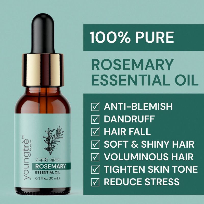 Youngtre Rosemary Essential Oil 100% Pure Natural Organic for Strong Healthy shiny Hair Growth & Reduce Dandruff, Hair Fall  (10 ml)