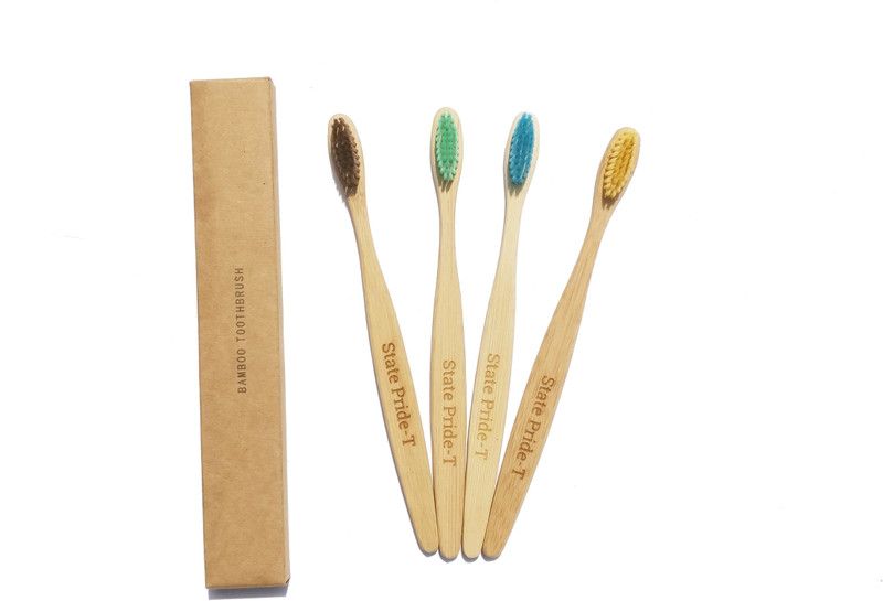 State Pride - T Biodegradable Bamboo Toothbrush for Adults - Pack of 4| Eco Toothbrushes | 100% Biodegradable Handle | Colours Medium Bristles | Recyclable Toothbrush | BPA & Plastic-Free Medium Toothbrush  (4 Toothbrushes)
