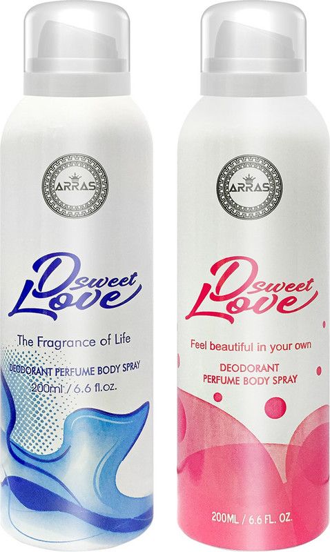 ARRAS D Sweet Love Blue and Pink Deodorant Long Lasting Body Spray, 200ml each, Pack of 2 Perfume Body Spray - For Men & Women  (400 ml, Pack of 2)