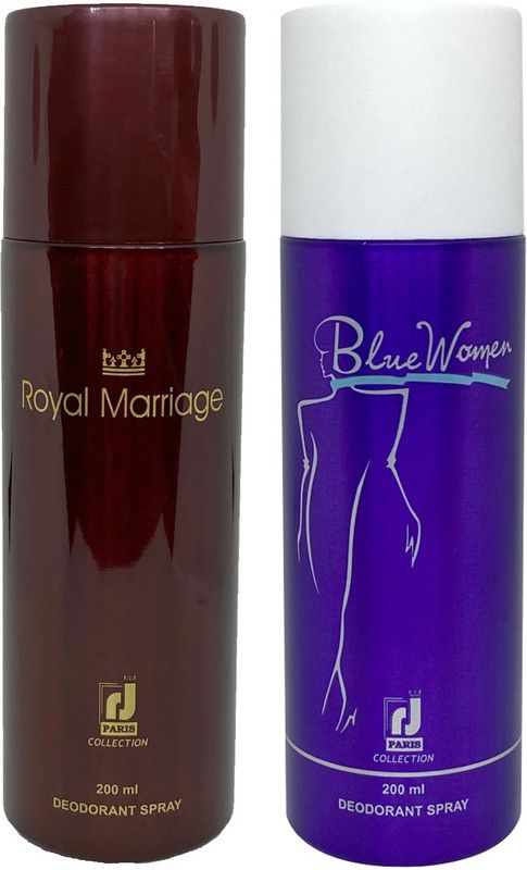 R J PARIS BLUE WOMEN + ROYAL MARRIAGE COMBO PACK Deodorant Spray - For Men & Women  (400 ml, Pack of 2)