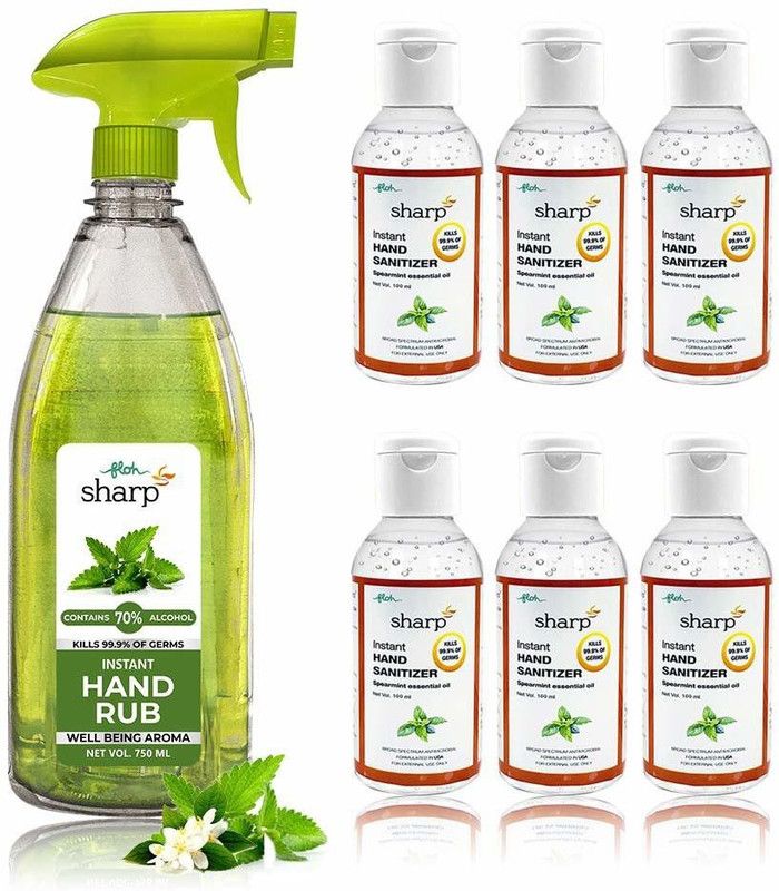 Floh Hand Rub Sanitizer With Jasmine Extract 750ML with 6pc 100ml gel Bottle Hand Rub Bottle  (7 x 192.86 ml)