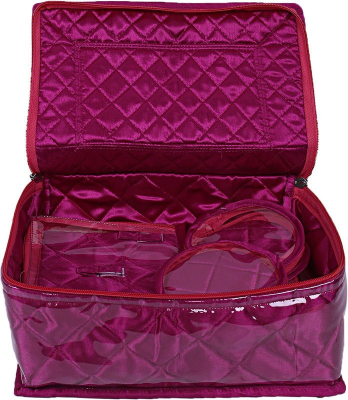 KUBER INDUSTRIES Satin Locker Jewellery Kit with 12 Pouches (Pink)-CTKTC Jewellery Kit Vanity Box  (Pink)