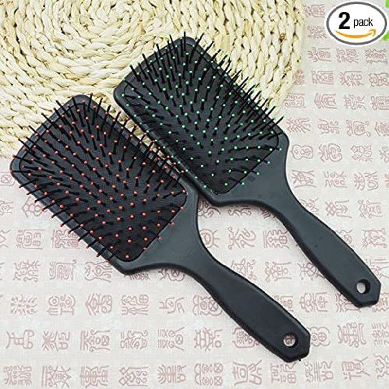 E-DUNIA Rectangular Cushion Paddle Hair Brush with Soft Nylon Bristles for Women and Men (black) - pack of 2