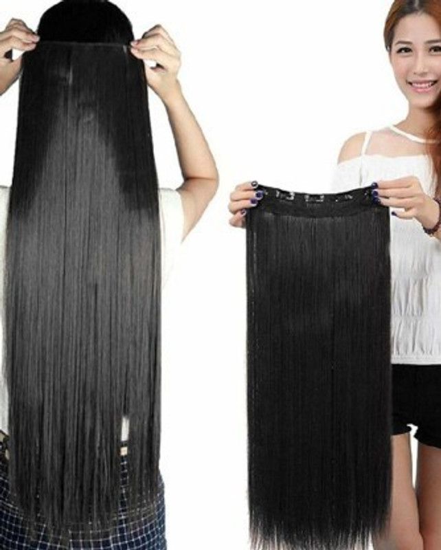 A H S 24 Inch 5 Clips Black Straight Synthetic Extensions Hair Extension