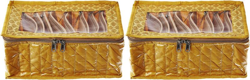 KUBER INDUSTRIES 2 Pieces Fabric Jewellery Box with 10 Transparent Pouches, (Gold) - CTKTC30956 Jewellery Vanity Box  (Gold)
