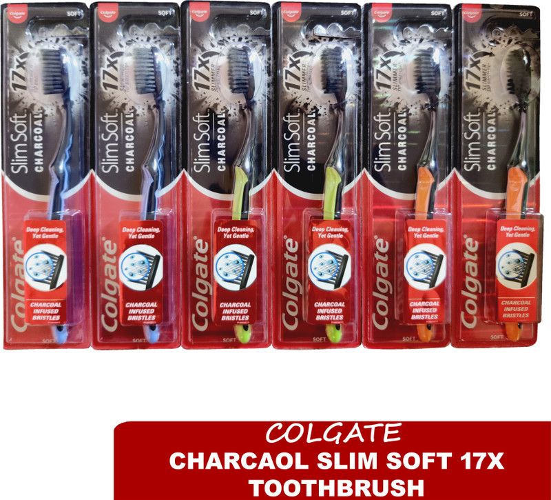 Colgate Charcoal Slim Soft ToothBrush Multicolor (Pack of 6) Ultra Soft Toothbrush  (6 Toothbrushes)