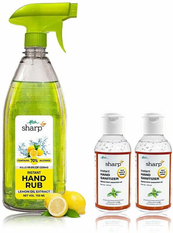 Floh Hand Rub Sanitizer With Lemon Oil Extract 750ML with 2pc 100ml gel Bottle Hand Rub Pump Dispenser  (3 x 316.67 ml)