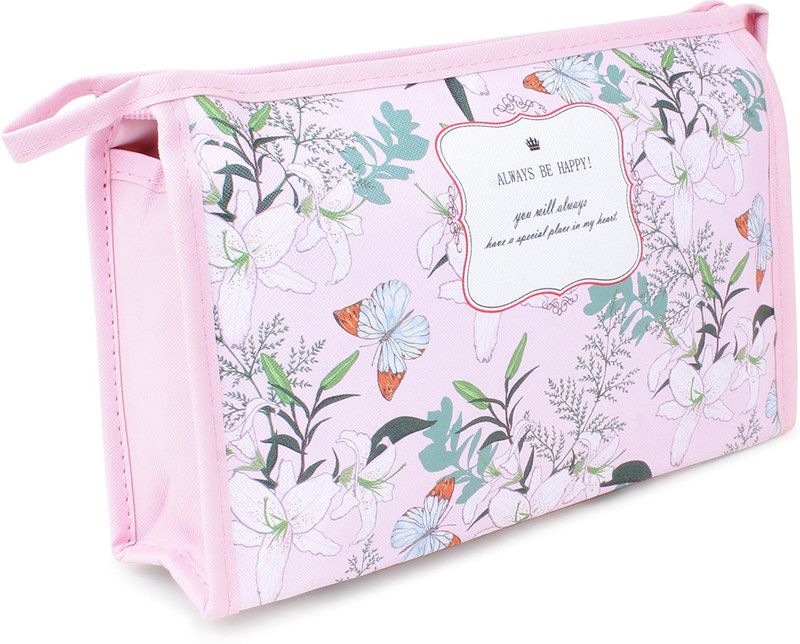 aainah Vanity Box /High Grad zipper/Durable/Professional Makeups Artists Kit makeup Vanity Box  (Floral Pink, Multicolor)