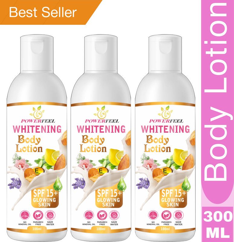 POWERFEEL Whitening Body Lotion SPF 15 + Moisturiser Fairness For Face & Body Pack of 03  (300 ml)