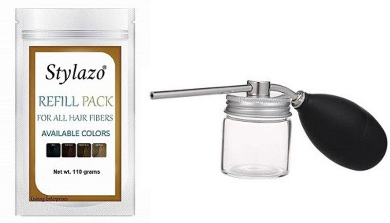 Stylazo Hair Building Fiber Refill Pack Natural Black Color (110g) with Applicator Spray Nozzle Pump , black