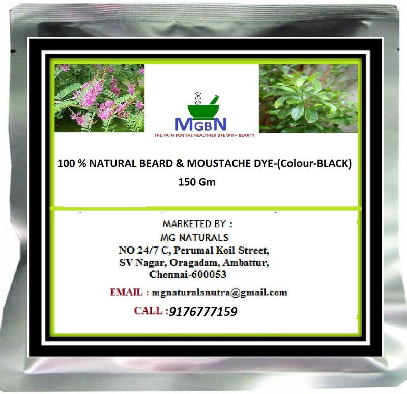 MGBN 100 % NATURAL BEARD & MOUSTACHE DYE-(colour-BLACK) 150 GM , Black