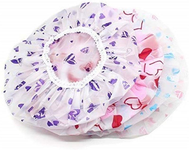 Utkarsh Set of 3 Pcs Premium Printed Reusable Elastic Adult Shower Cap for Bathing