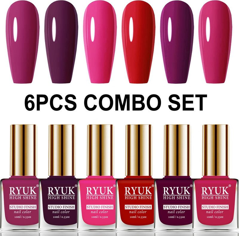 RYUK Long Shine HD Colors Nail Polish Combo Offer Set of 6 Pcs MRYNK-62 Dark Magenta, Wine, Passion Pink, Red, Dark Maroon, Red Magenta  (Pack of 6)