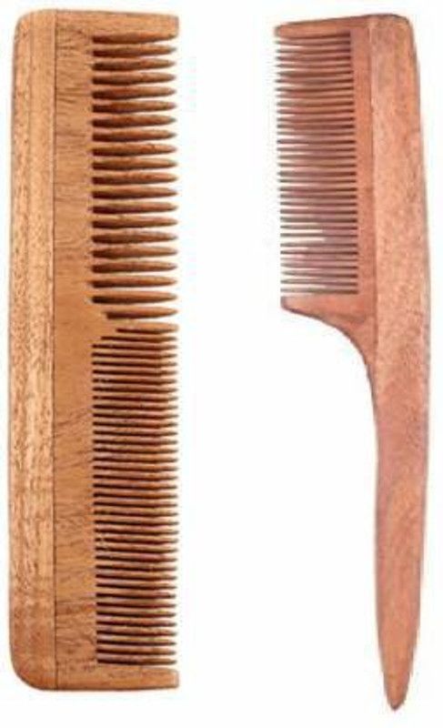 Saviraj Combo Of 2 Neem Wood Combs Anti Hairfall & Anti Dandruff Comb For Men