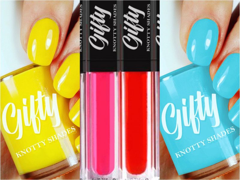 GIFTY Nail Lacquer Plus 2 Hot Shades Matte Lipstick (LIT Combination) Sun Dance,Above The Sky  (Pack of 4)