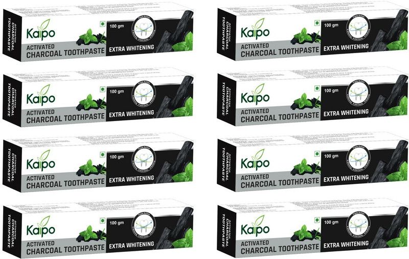 KEVA Kaipo Activated Charcoal Toothpaste : Extra Whitening : 100gms : Pack of 8 Toothpaste  (100 g, Pack of 8)