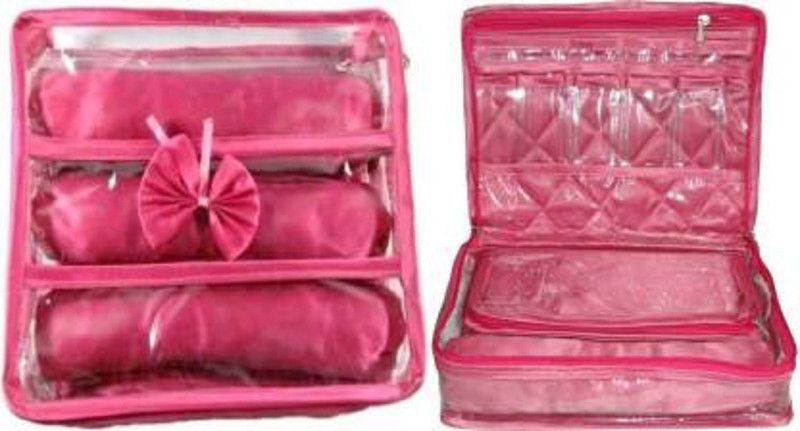 Chehek Combo 3rods Bangle box, Churi box Bracelet Watch Jewelery vanity Box,Necklace Pouches Bag,Necklace Bangle Locker, Cosmetic toiletary Organizer makeup kit jewellery box(pink) vanity box Vanity Box (Pink) Jewellery, Makeup Vanity Box  (Pink)