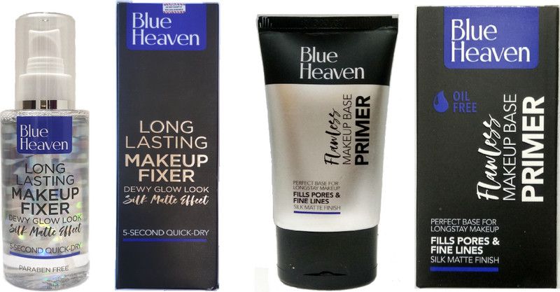 Blue Heaven Long Lasting Matte Effect Makeup Fixer + Oil-free Flawless Primer Primer - 145 ml  (Transparent)