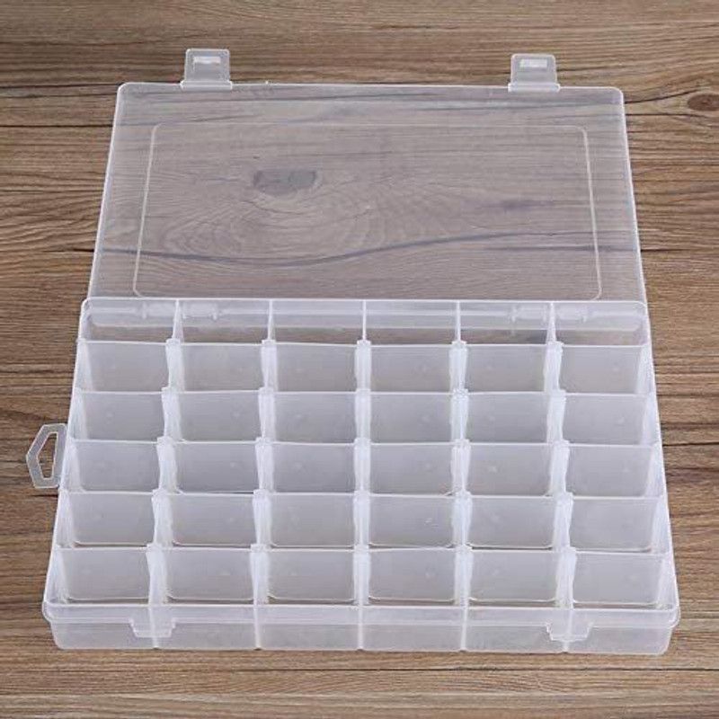 JIGSHTIAL 36 Grids Clear Plastic Storage Box with Adjustable Dividers Organizer Pills Drug 36 Grids Clear Plastic Storage Box Vanity Box  (Clear)