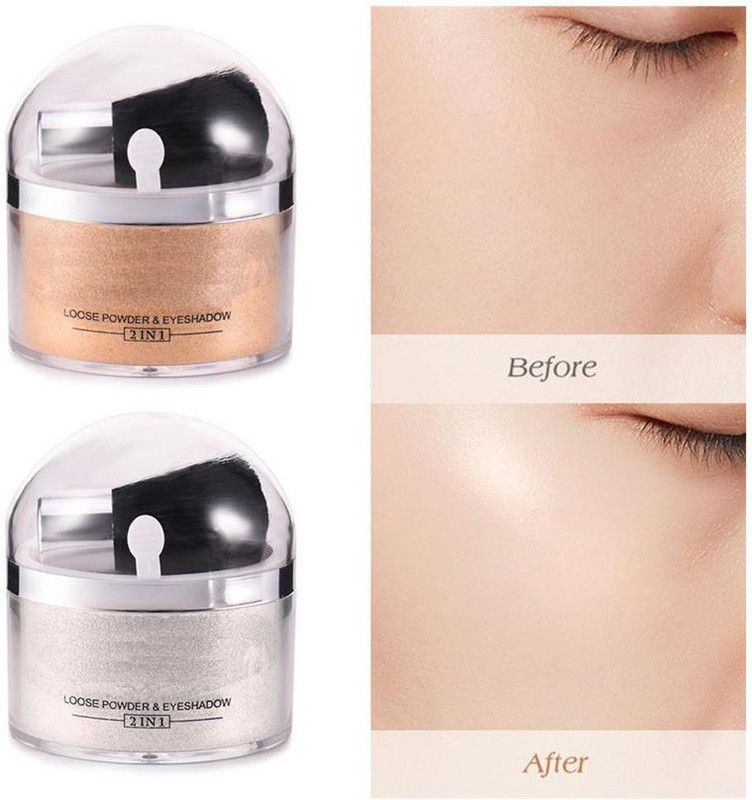 imelda White & Gold Shimmery Shiny Highlighter for Makeup Illuminator Face Glow & Brighten Shimmer Makeup For Professional Look Combo OF 2 Highlighter  (SMOKY SILVER, SHIMMERY GOLD)